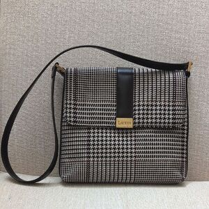 Lauren Ralph Lauren Houndstooth Brown Leather Shoulder Bag Y2K Preppy Vintage